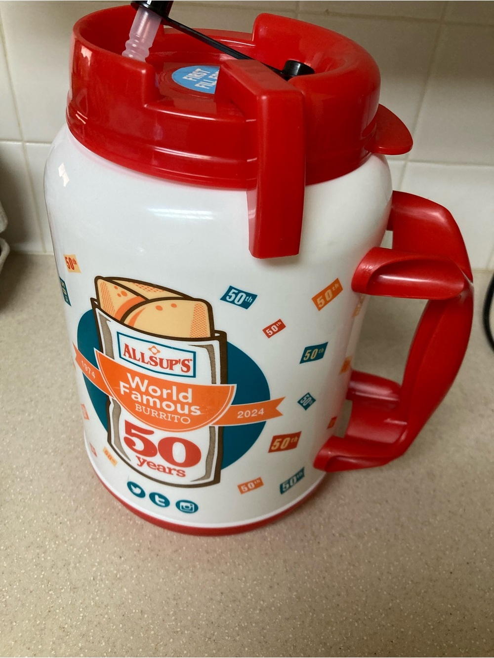 Allsup's Red & White 50th Anniversary Burrito Drink Server